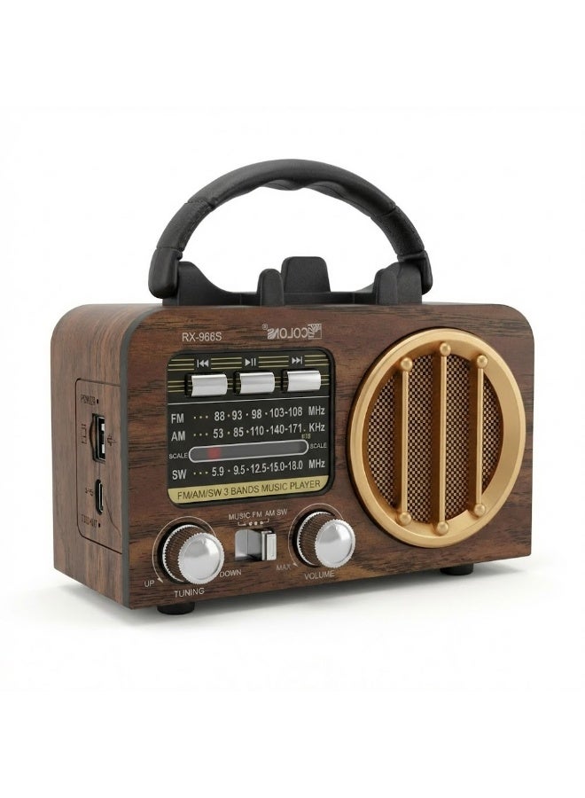 راديو محمول- متعدد الموجات FM/AM/SW - يعمل بالطاقة الشمسية والبلوتوث ومشغل MP3 - تصميم خشبي كلاسيك - موديل RX-966s - Image 2